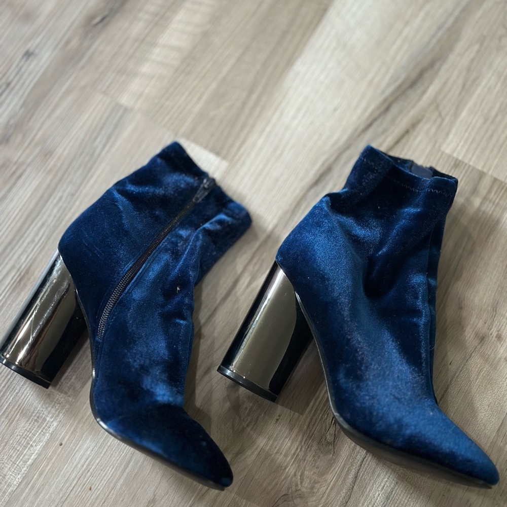 Aldo Navy Velvet High Heel Ankle Booties